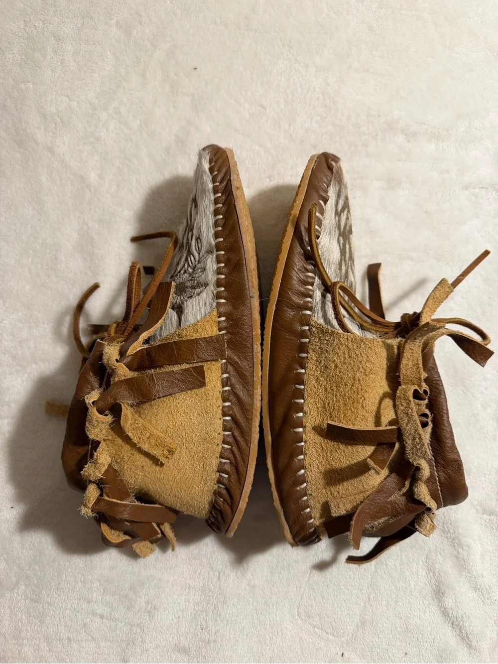 Brown Faux Fur Moccasin Boots with Highland Cow Design